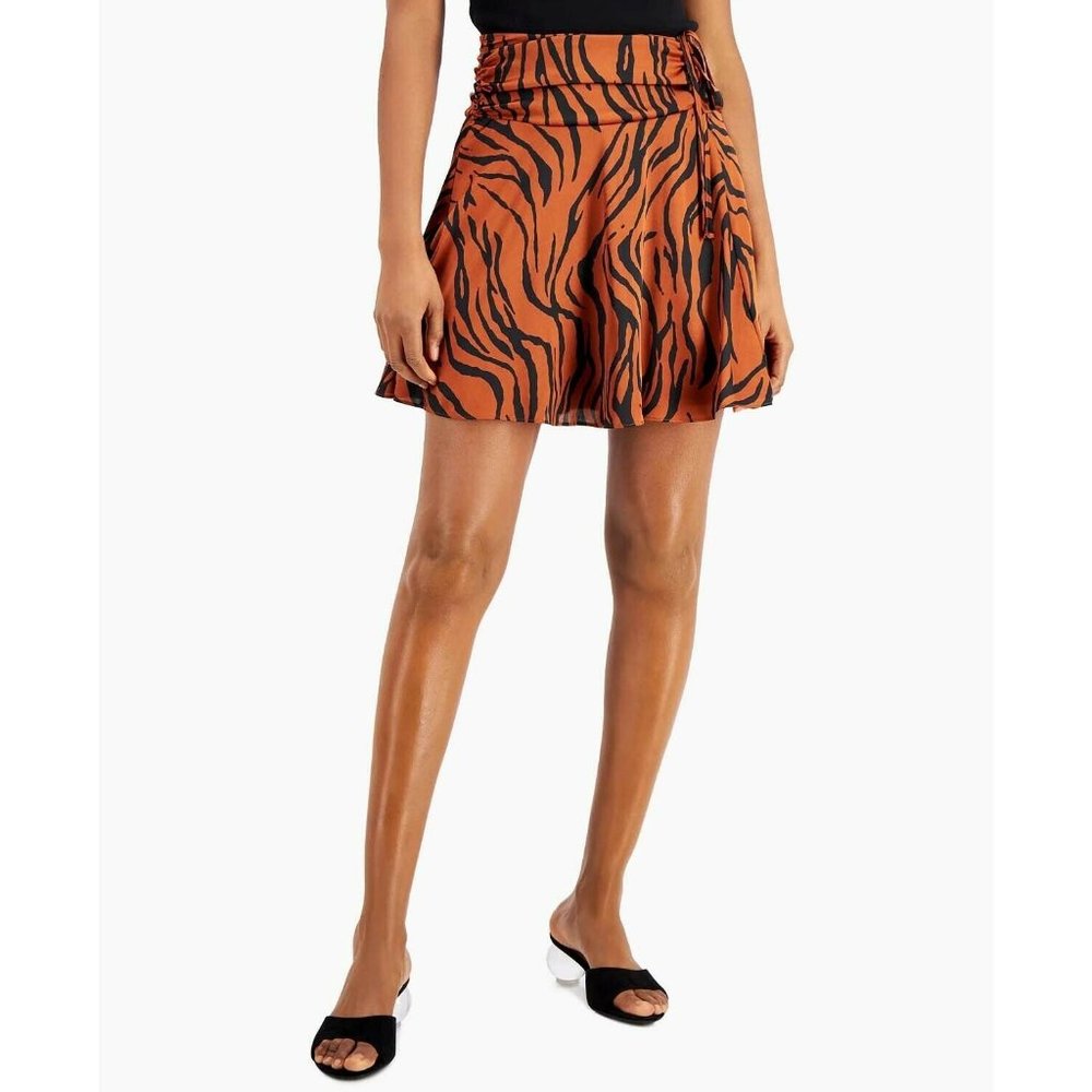 NWOT BAR III Women's Animal-Print Ruched Mini Brown Skirt Size Small DesireBuy
